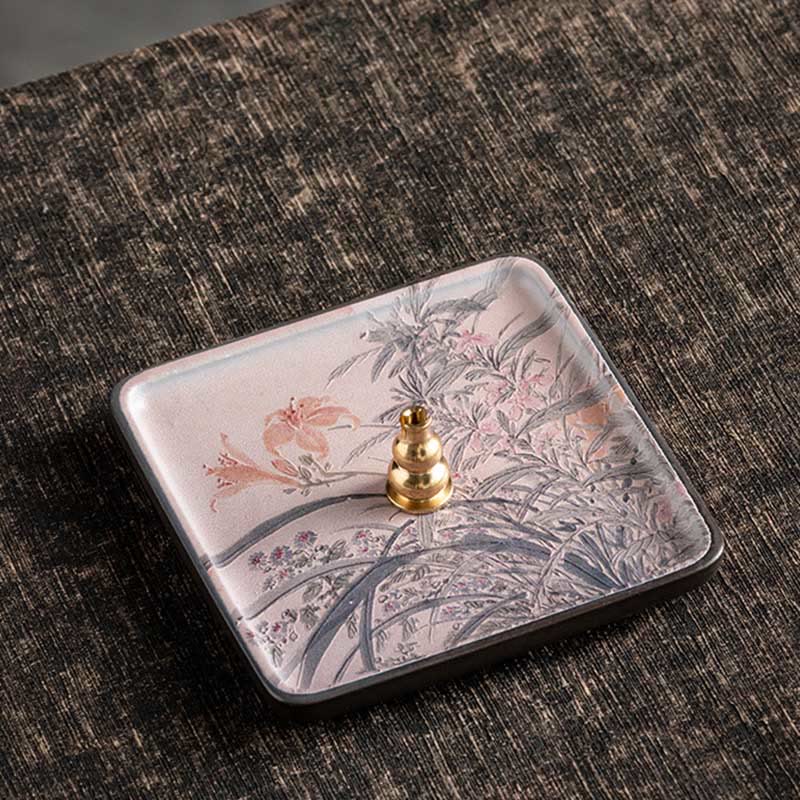 Nimara Ritual Mountain Lake Flower Leaf Healing Ceramic Plate Tray Stick Incense Burner Decoration