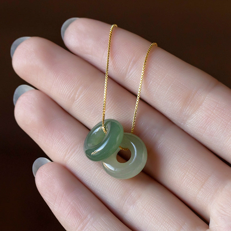 Nimara Ritual Natural Round Jade Peace Buckle Luck Abundance Necklace Pendant
