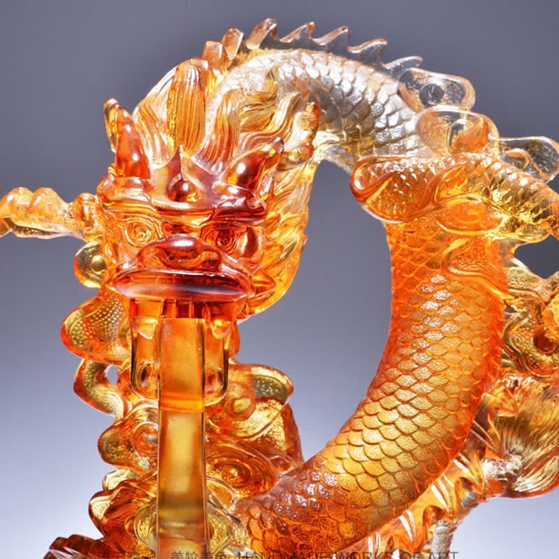 Nimara Ritual Feng Shui Dragon Handmade Liuli Crystal Art Piece Success Home Office Decoration