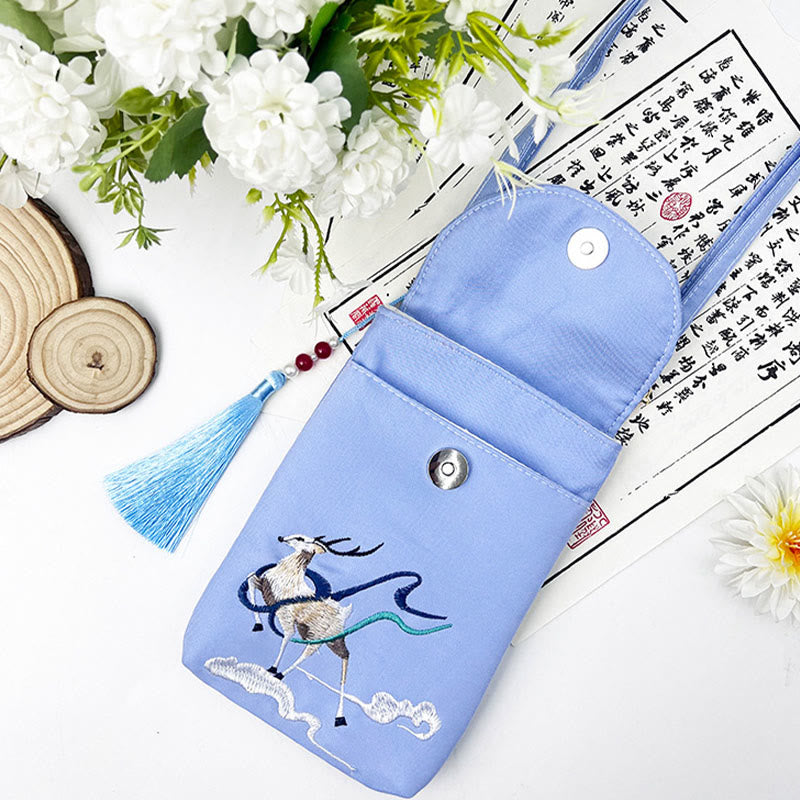 Nimara Ritual Small Embroidered Flowers Crossbody Bag Shoulder Bag Double Layer Cellphone Bag