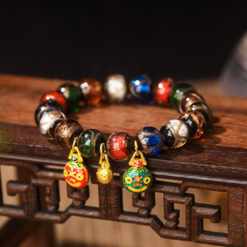 Nimara Ritual Five Elements Gold Swallowing Beast Family Charm Liuli Glass Bead Luck Bracelet