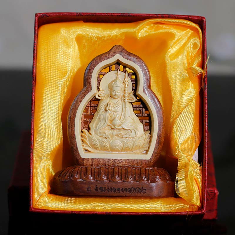 Nimara Ritual Guru Rinpoche Buddha Padmasambhavan Serenity Wood Engraved Statue Figurine Decoration