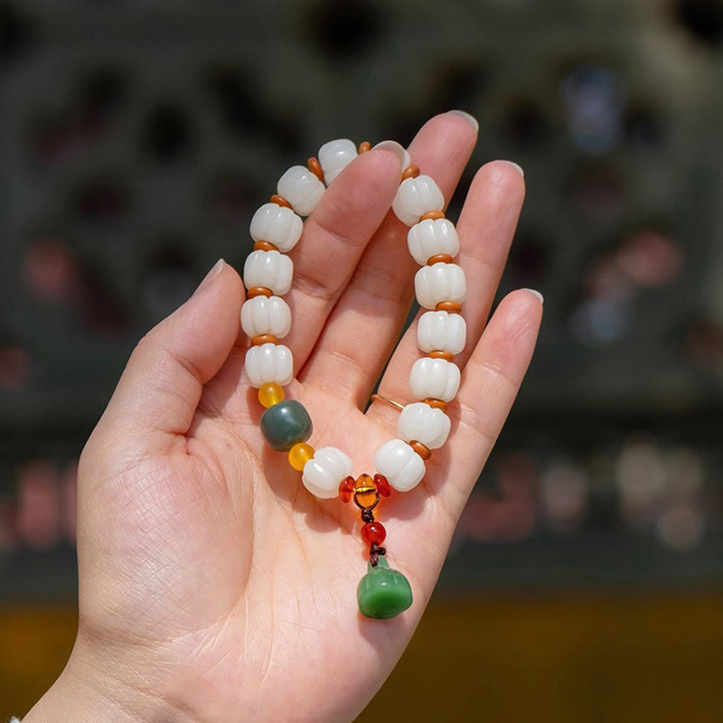 Nimara Ritual Natural Bodhi Seed Red Agate Bodhi Calm Harmony Engraved Pumpkin Bead Lotus Bracelet