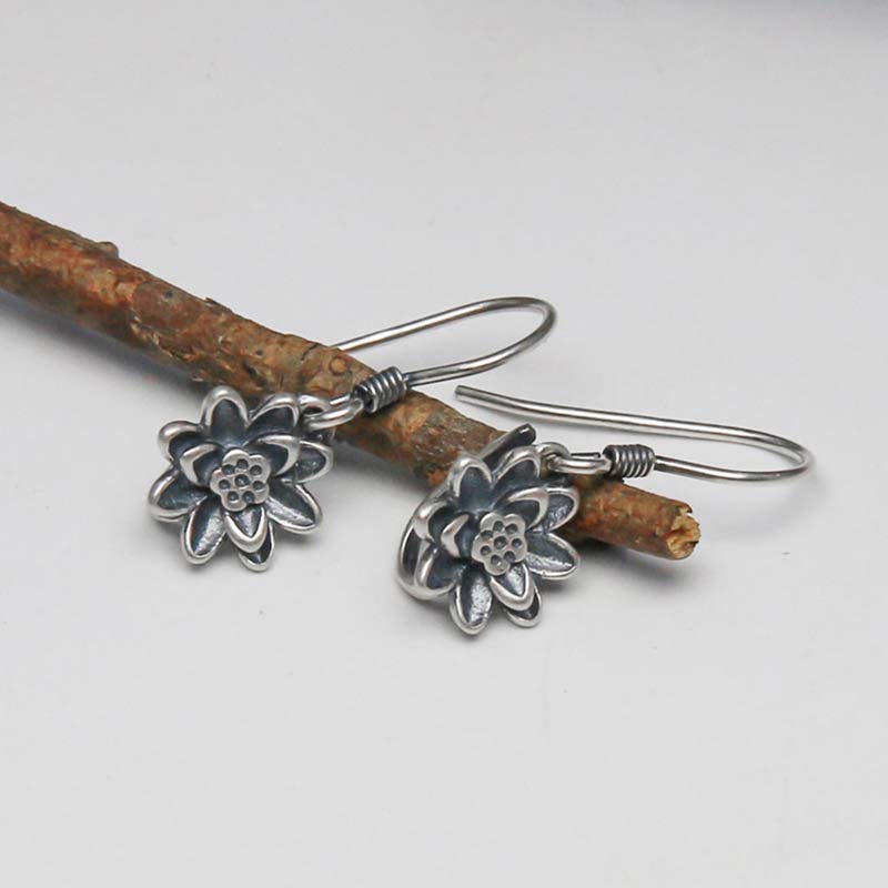 Nimara Ritual 925 Sterling Silver Lotus Flower Enlightenment Earrings