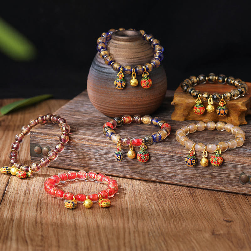 Nimara Ritual Gold Swallowing Beast Family Charm Gold Silver Foil Liuli Glass Bead Blessings Bracelet