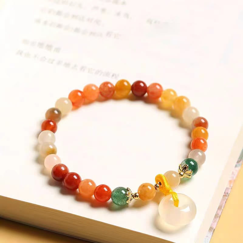 Nimara Ritual 14K Gold Plated Colorful Golden Silk Jade Peace Buckle Wealth Bracelet