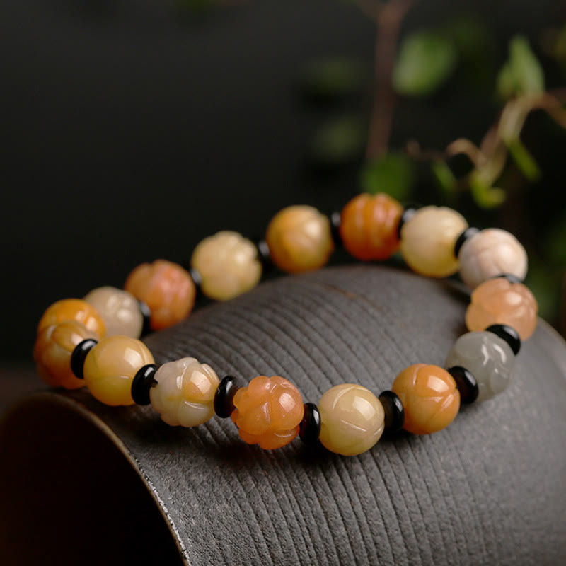 Nimara Ritual Golden Silk Jade Lotus Wealth Luck Bracelet