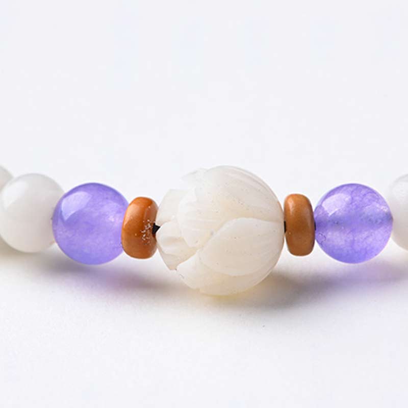 Nimara Ritual Tibetan White Jade Bodhi Lotus Blessing Bracelet