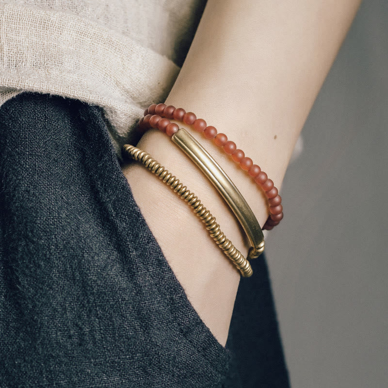 Nimara Ritual Tibetan Various Agate Stone Copper Protection Triple Wrap Bracelet