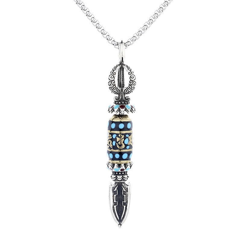 Nimara Ritual Tibetan Om Mani Padme Hum Protection Wealth Rotatable Necklace Pendant