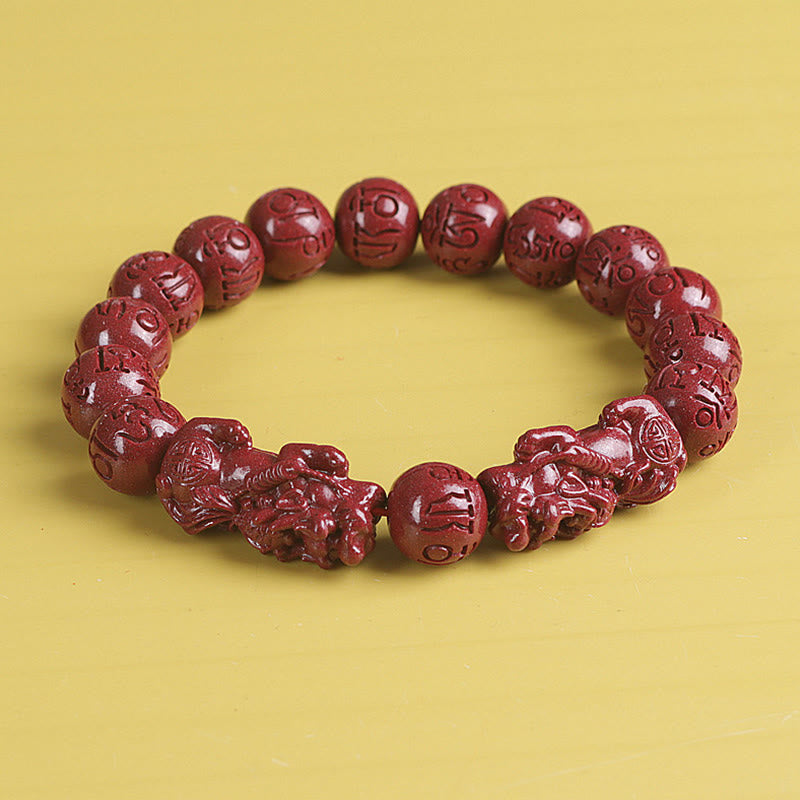 Nimara Ritual Natural Double PiXiu Cinnabar Om Mani Padme Hum Wealth Luck Bead Bracelet