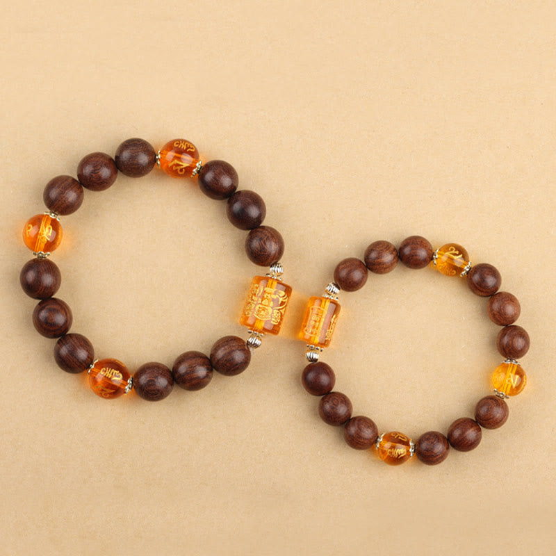 Nimara Ritual Natural Phoebe Zhennan Wood Om Mani Padme Hum God Of Wealth Crystal Protection Bracelet