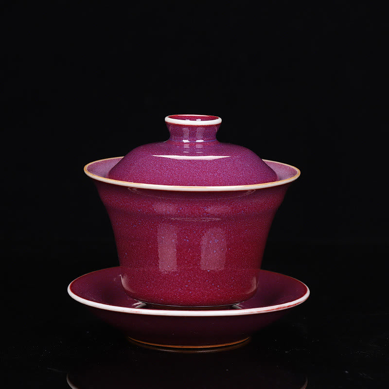 Nimara Ritual Retro Glaze Kiln Change Ceramic Gaiwan Sancai Teacup Kung Fu Tea Cup And Saucer With Lid
