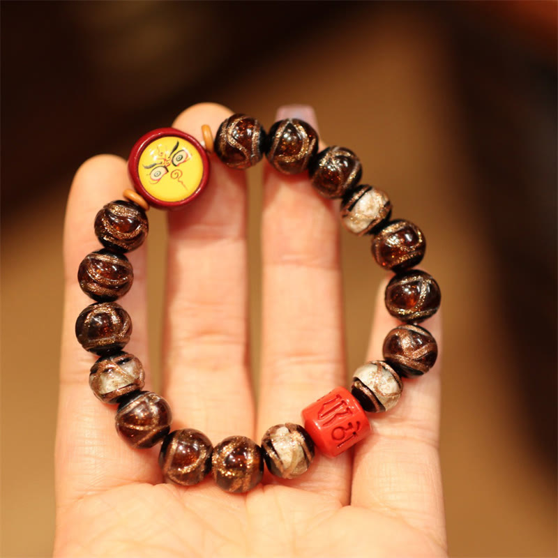 Nimara Ritual Tibetan Gold Swallowing Beast Family Five God Of Wealth Thangka Fortune Bead Bracelet
