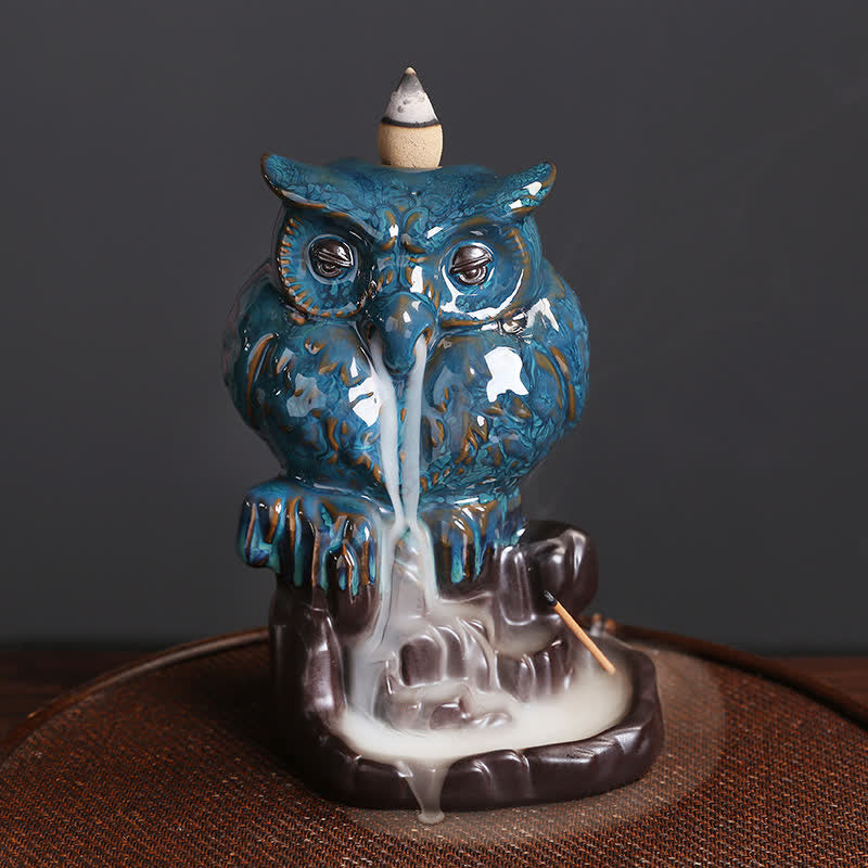 Nimara Ritual Cute Owl Ceramic Backflow Smoke Fountain Meditation Healing Incense Burner Decoration