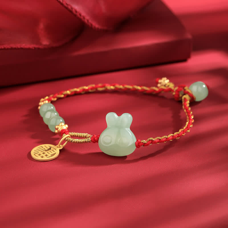 Nimara Ritual 925 Sterling Silver Year of the Rabbit Hetian Jade Happiness Luck Red String Bracelet