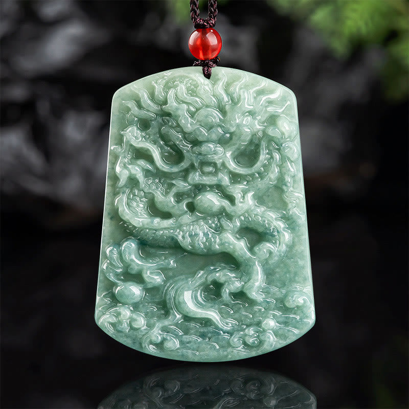 Nimara Ritual Natural Jade Chinese Zodiac Dragon Sea Luck String Necklace Pendant