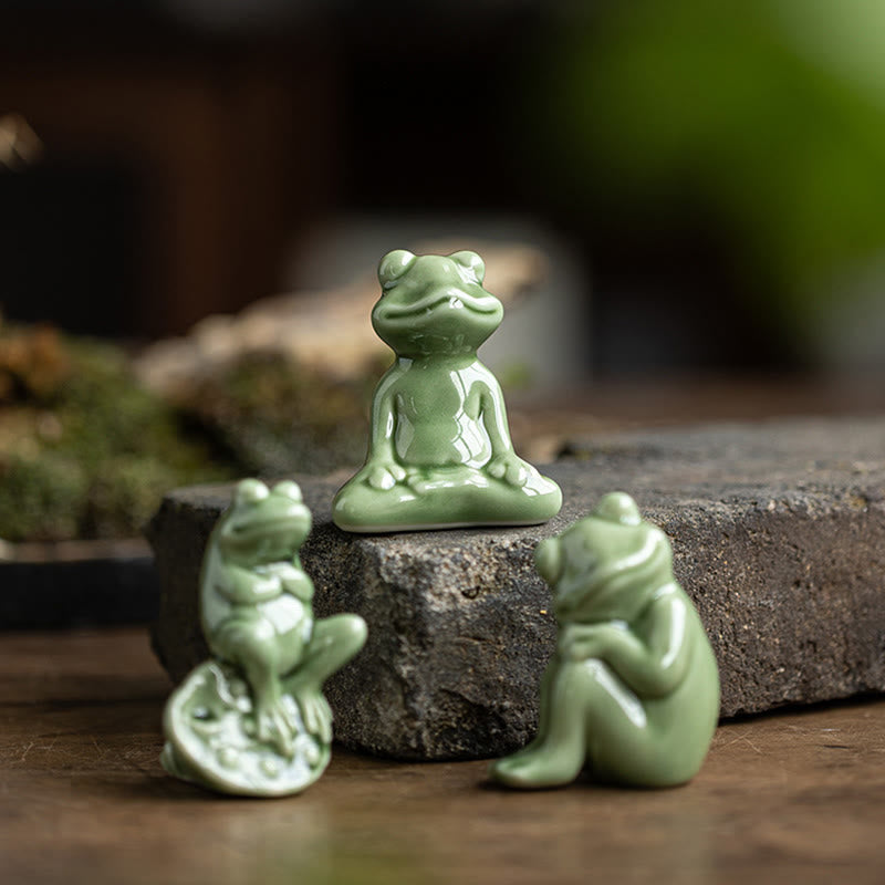 Nimara Ritual Mini Small Meditation Lotus Resting Frog Ceramic Wealth Luck Home Tea Pet Figurine Decoration