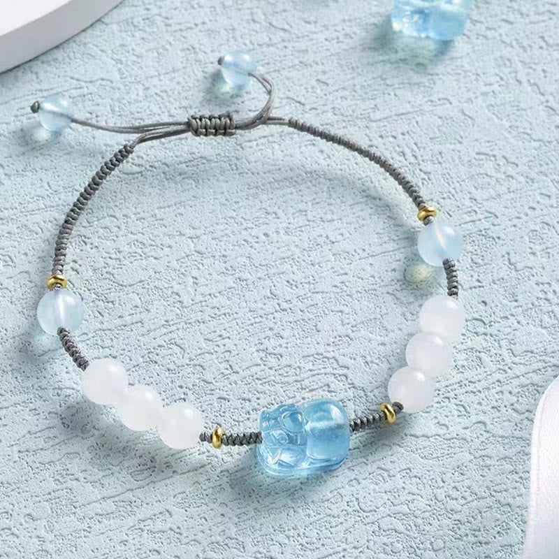 Nimara Ritual Natural Aquamarine PiXiu Hetian White Jade Healing Bracelet