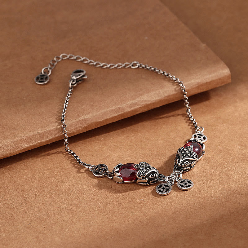 Nimara Ritual Garnet Double PiXiu Copper Coin Protection Chain Bracelet