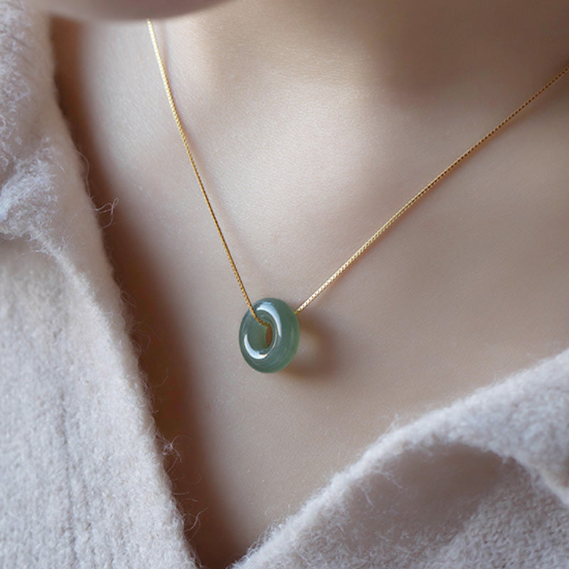 Nimara Ritual Natural Round Jade Peace Buckle Luck Abundance Necklace Pendant