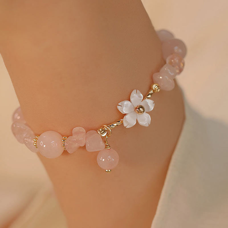 Nimara Ritual 14k Gold Plated Natural Pink Crystal Flower Love Bracelet