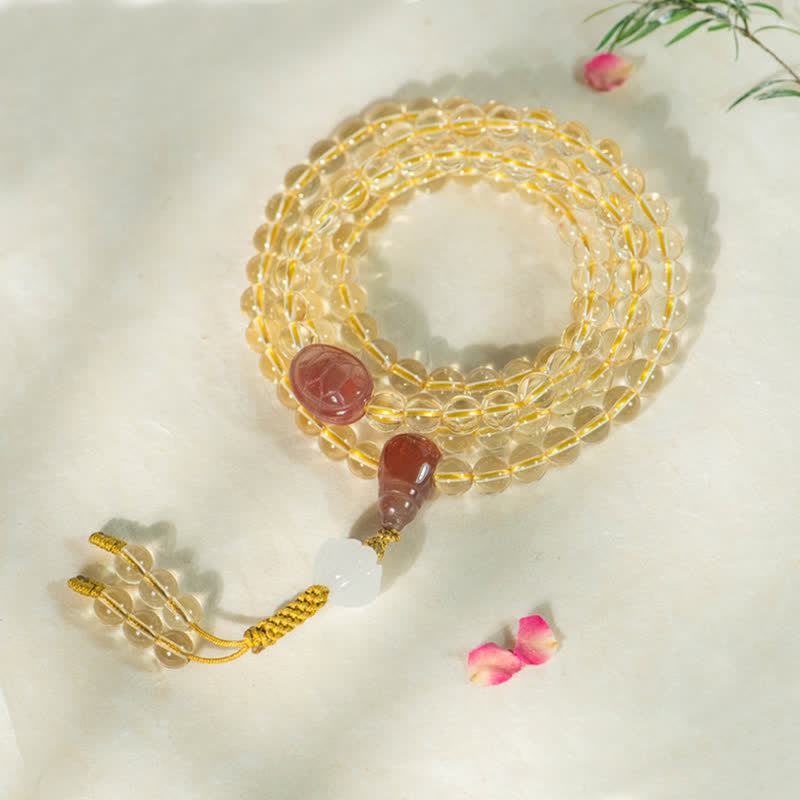 Nimara Ritual 108 Mala Beads 925 Sterling Silver Natural Citrine Red Agate White Jade Prosperity Charm Bracelet