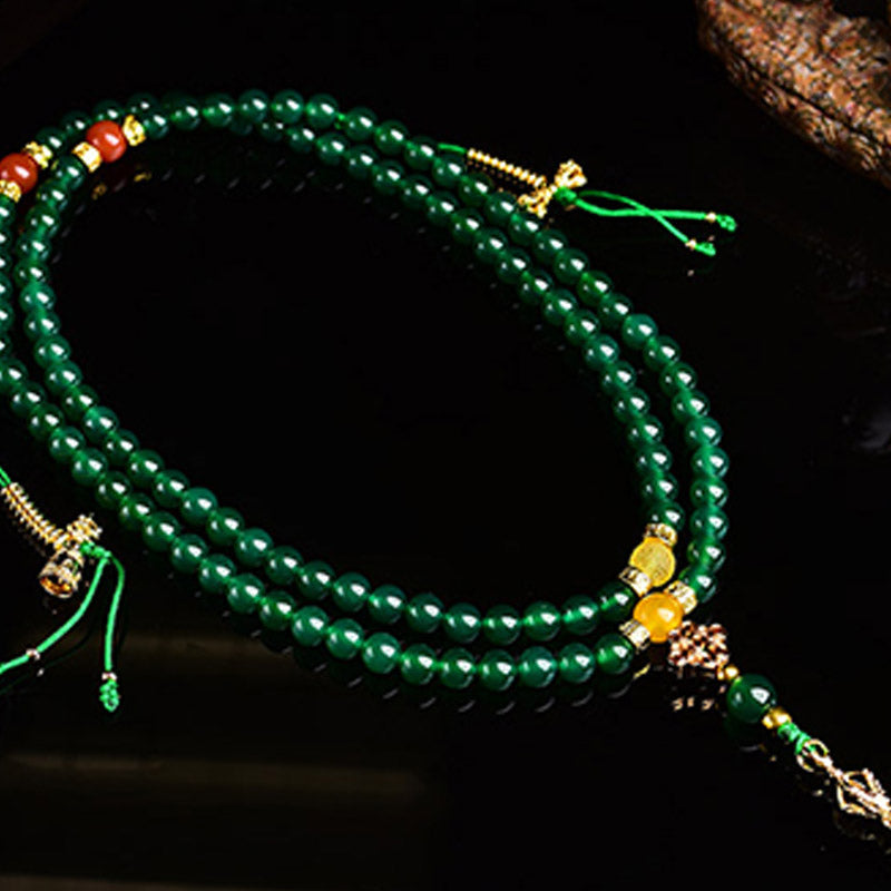Nimara Ritual 108 Beads Natural Green Agate Success Bracelet Mala
