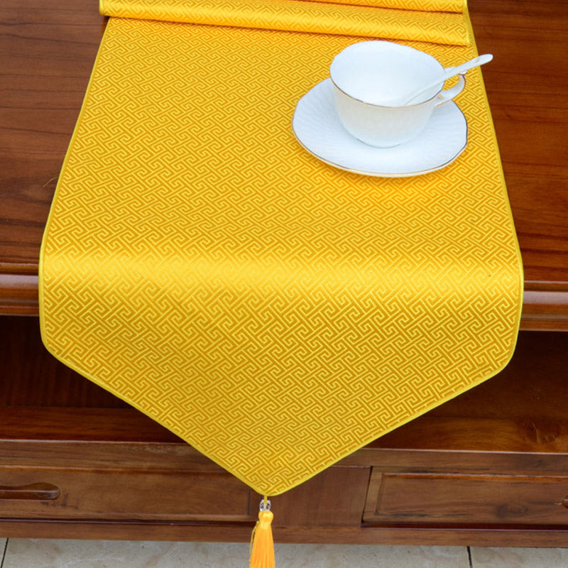 Nimara Ritual Prayer Altar Flower Vajra Dragon Pattern Tibetan Auspicious Symbols Tassels Jacquard Table Runner