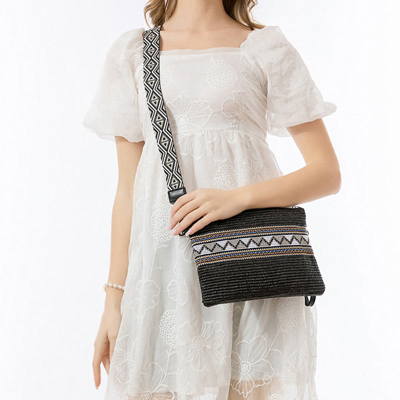 Nimara Ritual Boho Colorful Geometry Straw Woven Crossbody Bag Shoulder Bag Handbag
