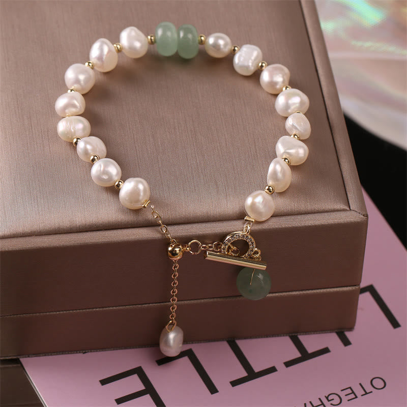 Nimara Ritual Pearl Green Strawberry Quartz Bead Healing Chain Bracelet