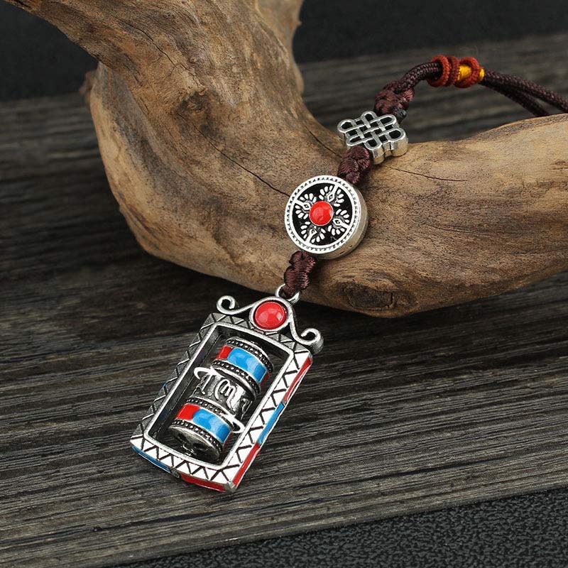 Nimara Ritual Six True Words Prayer Wheel Rotation Knot Blessing Keychain Decoration