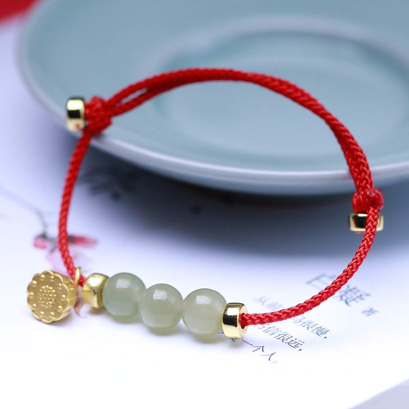Nimara Ritual Natural Jade Lotus Seed Strength Red String Weave Bracelet