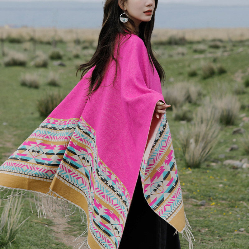Nimara Ritual Tibetan Shawl Colorful Geometry Winter Cozy Travel Scarf Wrap