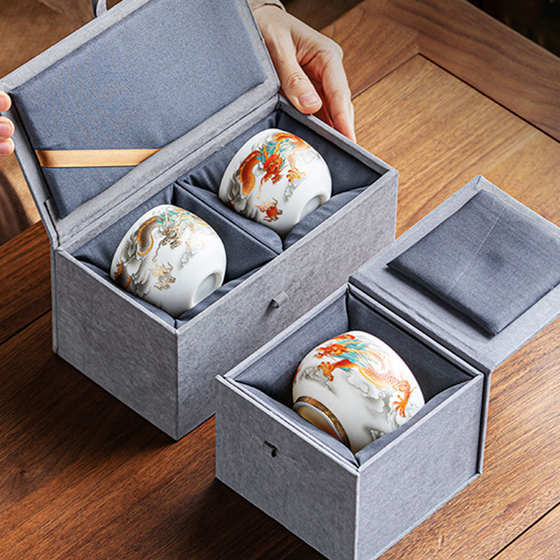 Nimara Ritual Dragon Phoenix Auspicious Clouds Ceramic Teacup Kung Fu Tea Cup With Gift Box