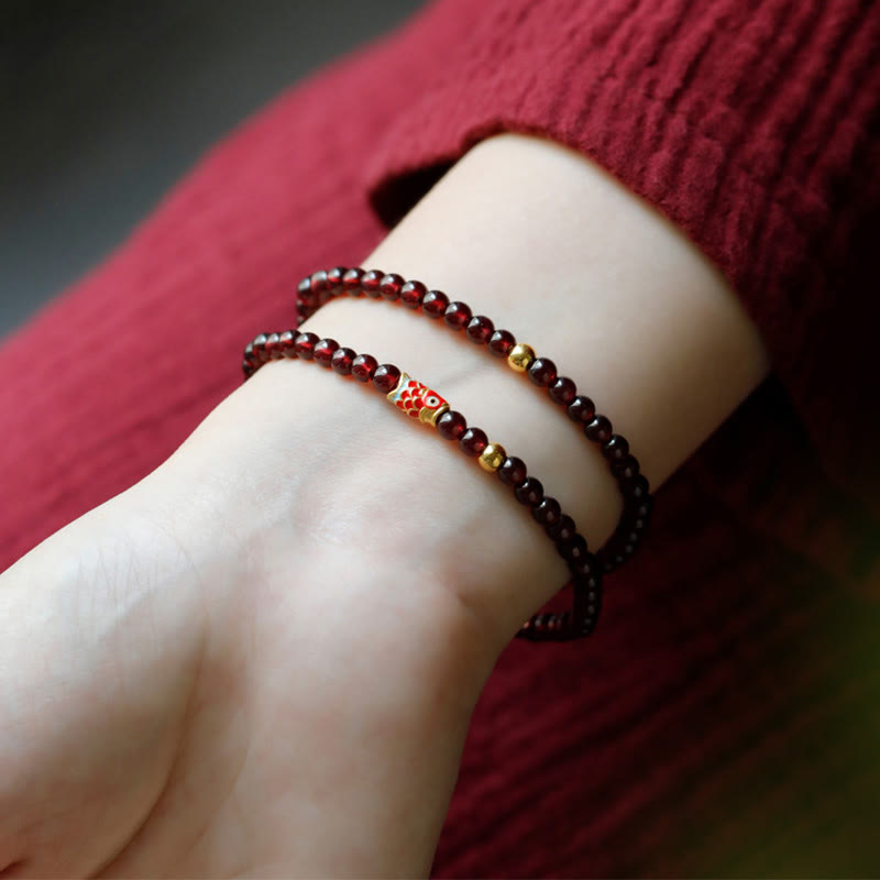 Nimara Ritual 999 Gold Koi Fish Natural Garnet Protection Bracelet