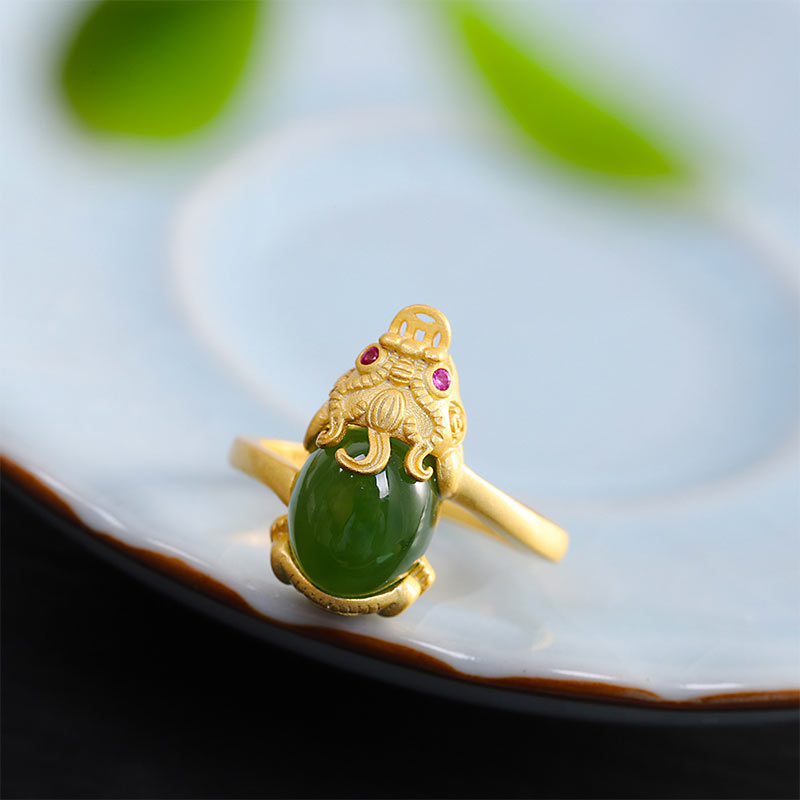 Nimara Ritual 18k Gold-plated Pixiu Jade Wealth Ring