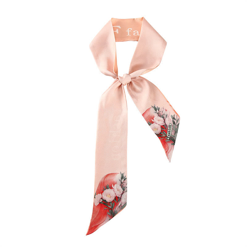 Nimara Ritual Dunhuang Frescoes Mountains Sunset Floral Pattern 100% Mulberry Twilly Silk Neck Hair Scarf