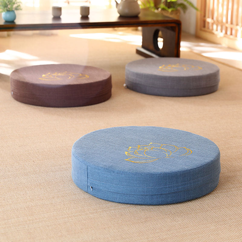 Nimara Ritual Lotus Embroidery Cotton Linen Meditation Seat Cushion