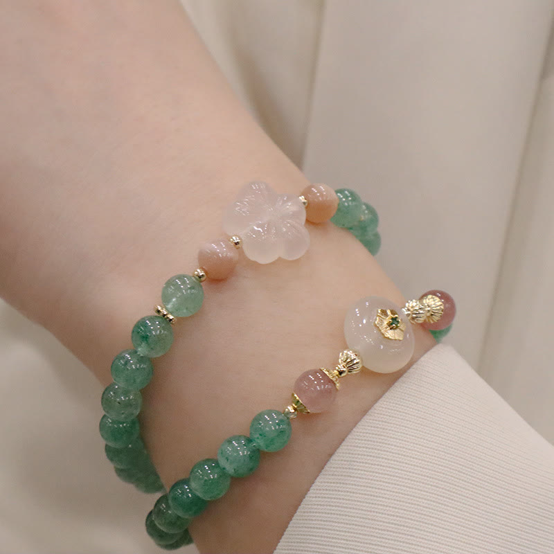 Nimara Ritual Natural Green Strawberry Quartz Chalcedony Flower Gratitude Bracelet