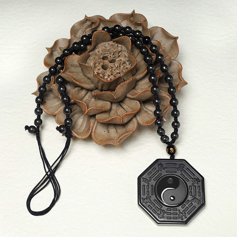 Nimara Ritual Black Obsidian Stone Yin Yang Pendant Necklace