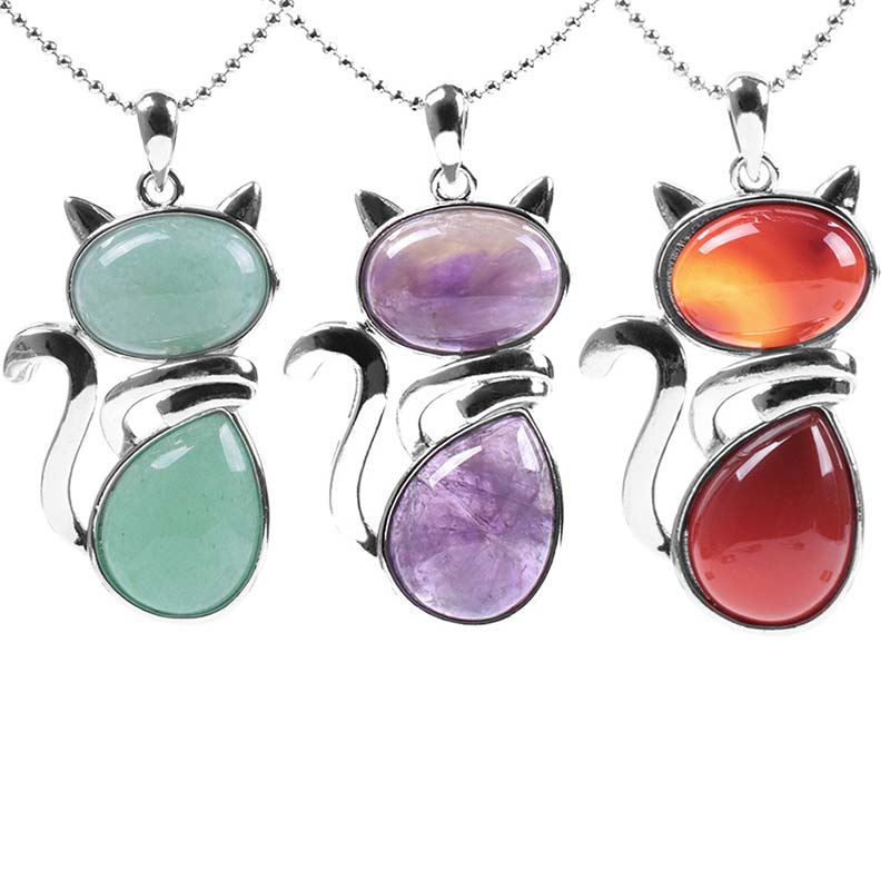 Nimara Ritual Cat Pattern Natural Crystal Protection Necklace Pendant