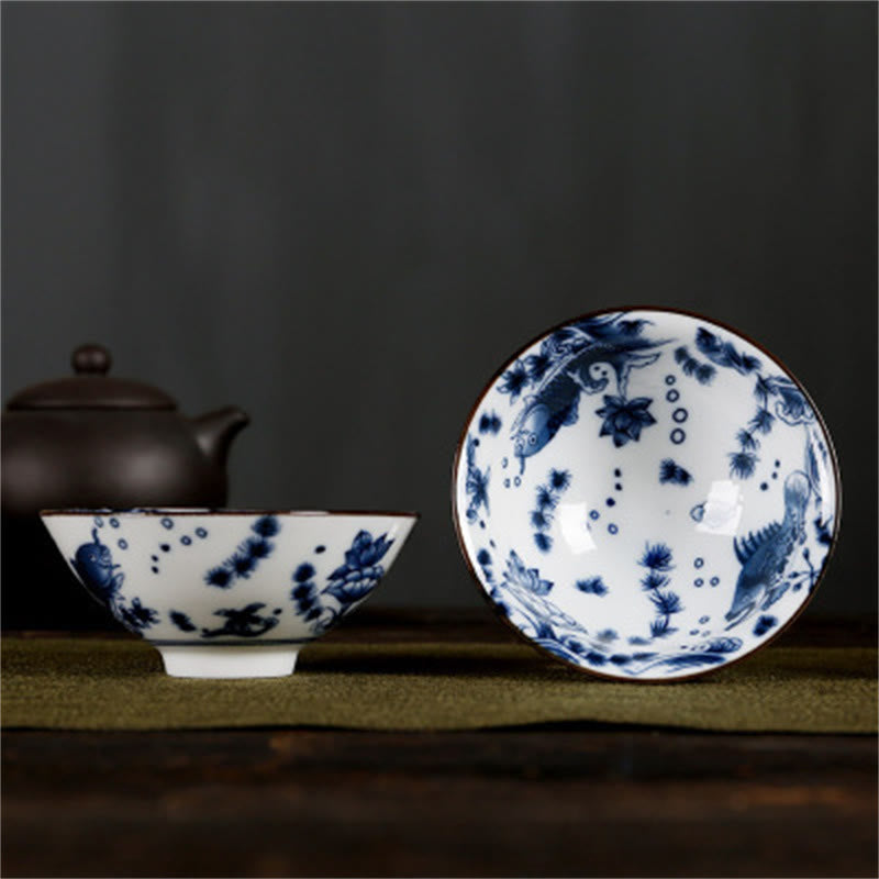 Nimara Ritual Flowers Fu Character Mountains Lotus Cherry Blossoms Ceramic Teacup Kung Fu Tea Cup