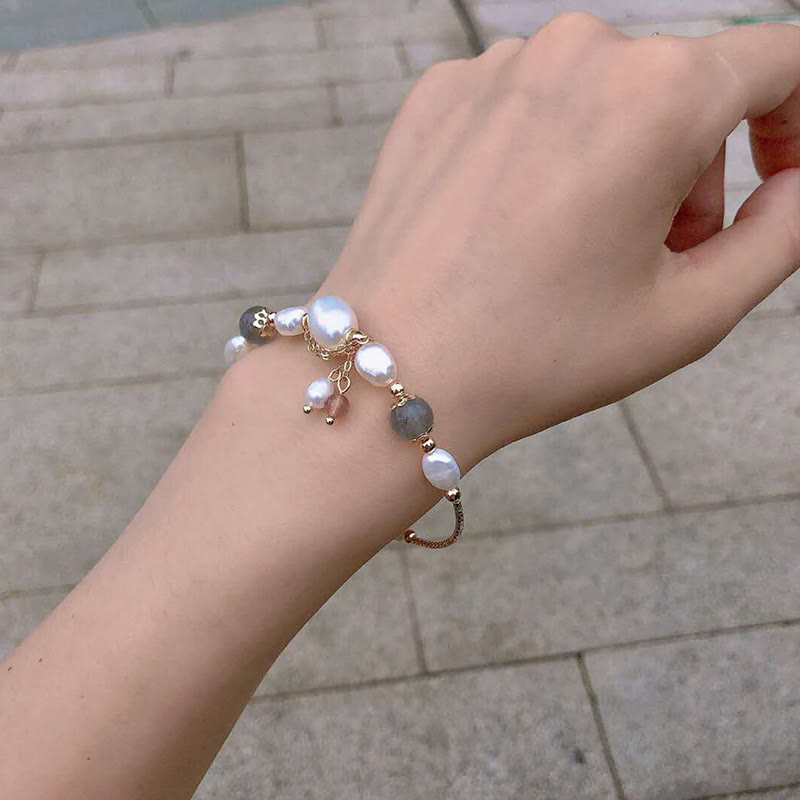 Nimara Ritual Pearl Moonstone Strawberry Quartz Bead Optimism Bracelet