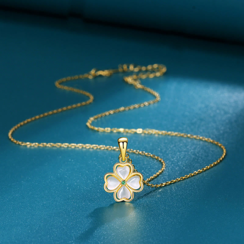 Nimara Ritual 925 Sterling Silver Four Leaf Clover Chrysoberyl Cat Eye Love Necklace Pendant