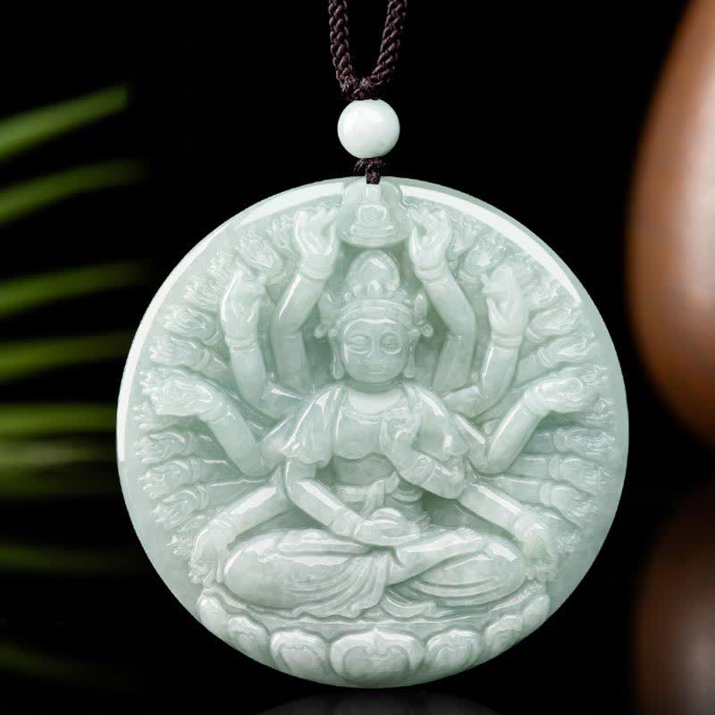 Nimara Ritual Thousand-Hand Kwan Yin Avalokitesvara Jade Blessing String Necklace Pendant