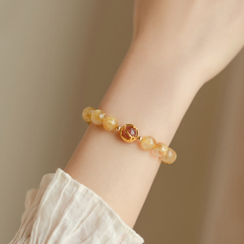 Nimara Ritual Golden Rutilated Quartz Strawberry Quartz Star Protection Bracelet