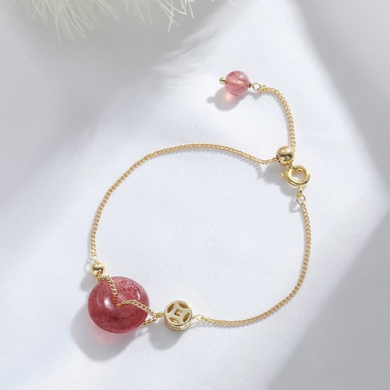 Nimara Ritual Strawberry Quartz Peace Buckle Coin Love Bracelet
