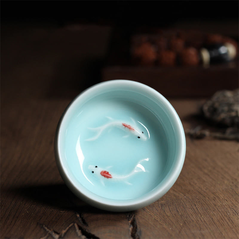 Nimara Ritual Colorful Koi Fish Ceramic Teacup Kung Fu Tea Cup Bowl