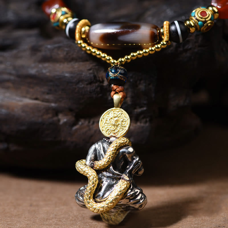 Nimara Ritual Handmade Buddha Snake Skull Head Dzi Bead Serenity Rope Necklace Pendant